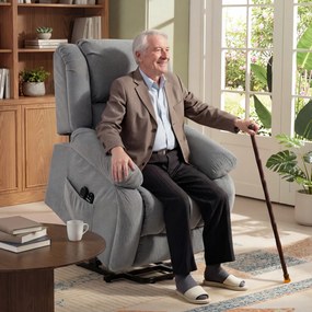 Poltrona elevatória elétrica com massagem e aquecimento, apoio para os pés, encosto reclinável, comando à distância e bolso lateral cinzento
