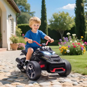 Moto 3 rodas infantil, 12 V, 3 rodas, 2 motores, leitor de MP3, buzina, 2 velocidades, 3-5 km/h, preta