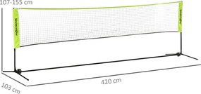 Rede de Badminton Portátil, 420 x 103 x 155 cm, Altura Ajustável, Preto
