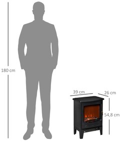 Lareira Elétrica Portátil Potência 900/1800W com Efeito de Chama Realista Termostato Ajustável e Proteção contra Superaquecimento até 20m² 39x26x54,8c