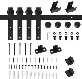 HOMCOM Ferragens para Portas de Correr 183 cm Kit para Porta de Correr Dupla em Madeira Largura 45 cm Aço Carbono Preto