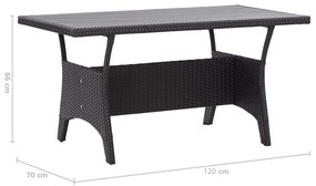 Mesa de jardim 120x70x66 cm vime PE preto