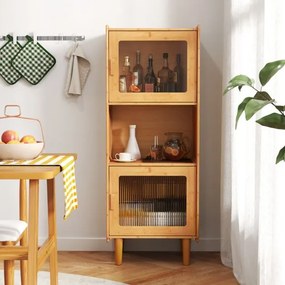Estante de cozinha em bambu 49,5 x 40 x 130 cm com 3 cubos e compartimento aberto 2 portas em acrílico natural