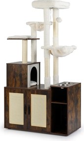 Arranhador para gatos 2 em 1 com movel para caixa de areia (CAIXA AREIA NÃO INCLUIDA) 87 x 45 x 161 cm, e estação de alimentação Café
