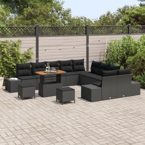 Conjunto de Sofá de Jardim vidaXL de 13 Peças com Almofadas Preto Ratt