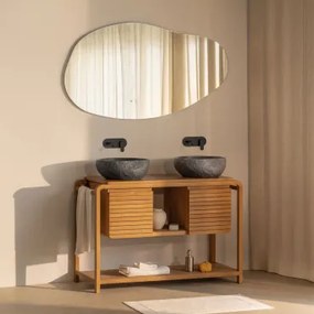 Conjunto De Móvel De Casa De Banho Em Madeira De Teca Bradley 2 X Irregular Em Cimento Preto ??40 Cm Fedro & Led Irregular E Antiembaciamento - Sklum