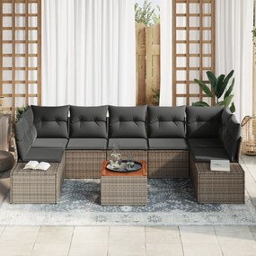Conjunto de Sofá de Jardim de 8 Peças com Almofadas Cinza em Rattan Si