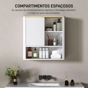 Armário de Parede para Casa de Banho com Porta Deslizante 5 Compartimentos e Prateleiras Ajustáveis 60x20x62 cm Branco