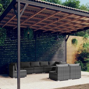 vidaXL 9 pcs conjunto lounge de jardim c/ almofadões vime PE cinzento