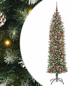 vidaXL Árvore Slim de Natal Artificial Verde e Branco 180 cm