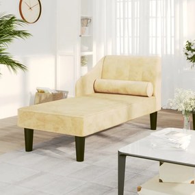 vidaXL Chaise longue com rolo veludo cor creme