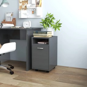 vidaXL Móvel de apoio com rodas 33x38x60 cm contrapl. cinza brilhante