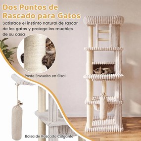 Árvore para Gatos Multinível, 91 x 61 x 180 cm, Sistema Antitombo, Bege