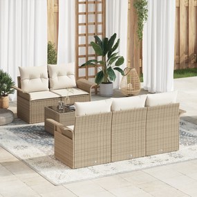 Conjunto de Sofá de Jardim de 6 Peças com Almofadas Bege Rattan Sintét