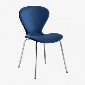Cadeira De Jantar Empilhável Em Veludo Uit Azul & Cinza Cromado - Sklum