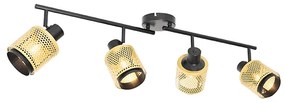 Candeeiro de teto industrial preto com dourado 4 luzes - Kayden