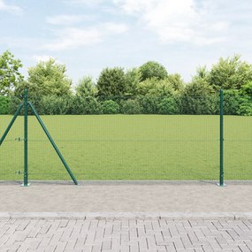 vidaXL Cerca de Fio Soldado com 7 Postes Flangeados Verde 0.8x10 m Aço