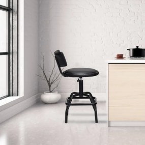 Banco de bar giratório Cadeira de bar estofada em couro PU Altura ajustável para cozinha Jantar Lounge Bar 53 x 53 x 84-95 cm Preto