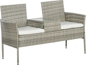 Outsunny Banco de Jardim em resina trançada 2 lugares com Mesa e Almofadas - 135 x 64 x 81 cm - para Varanda e Terraço Preto | Aosom Portugal