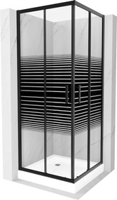 Mexen Rio cabine de duche quadrada 80 x 80 cm, riscas pretas, preto + base de duche, branco - 860-080-080-70-20-4510