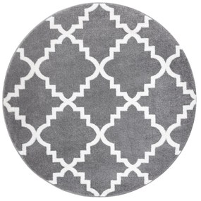 Tapete SKETCH redondo - F343 cinzento/branco trevo marroquino trellis