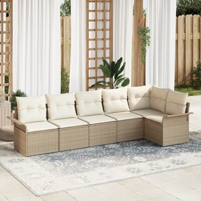 Conjunto de Sofá de Jardim vidaXL 6 Peças com Almofadas Bege Rattan