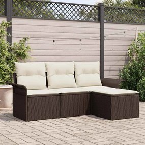 vidaXL Conjunto de Sofá de Jardim com Almofadas Castanho Polirattan