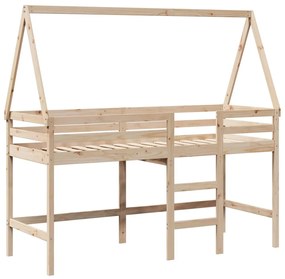 Cama alta c/ escada e telhado 90x190 cm pinho maciço