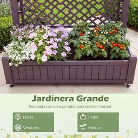 Floreira de jardim elevada com treliça 80 x 40 x 140 cm, vasos móveis, drenagem, rodas bloqueáveis para vegetais e plantas, interior e exterior Castan
