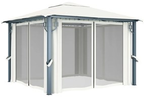 Gazebo com cortinas e cordões de luzes LED 3x3m alumínio creme