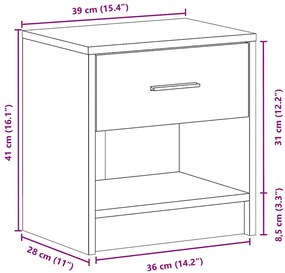 Mesa de cabeceira com gaveta 39x28x41 cm carvalho artisiano