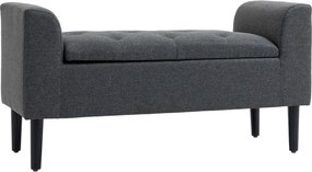 HOMCOM Banco com arrumação, banco estofado com aspecto de linho, pernas de madeira, banco suportando até 130 kg, para sala de estar quarto entrada, 116 x 44 x 58 cm Cinza escuro | Aosom Portugal