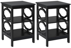 2 x Mesas de cabeceira 3 camadas decoração de mesa lateral em formato ômega mesa lateral para sofá quarto sala corredor 40 x 40 x 61 cm Preto