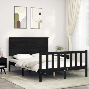 vidaXL Estrutura de cama com cabeceira 140x190 cm madeira maciça preto