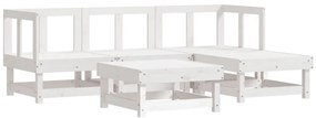 5pcs conjunto lounge jardim c/ almofadões madeira maciça branco