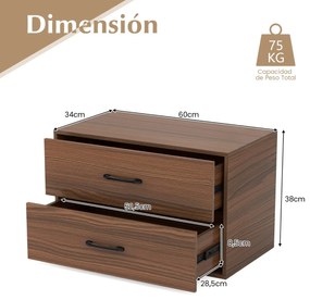 Armario de arrumação empilhável de 2 gavetas sala de estar Escritório de estudo Cor nogueira