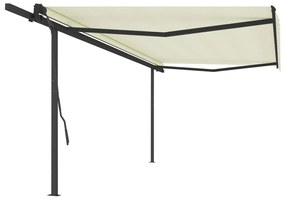vidaXL Toldo retrátil manual com postes 5x3,5 m cor creme