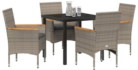Mesa de Jantar de Jardim com 5 Peças e Almofadas Cinza Rattan Poliéste