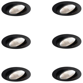 Conjunto de 6 focos embutidos pretos 9,5cm Incl. LED 1300 lm regulável IP65 - Gaius Moderno