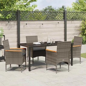 Conjunto de Jantar de Jardim de 5 Peças com Almofadas Cinza em Rattan