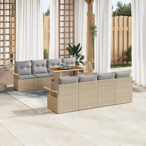 vidaXL Conjunto de Sofás de Jardim 9 Peças com Almofadas Bege Rattan Polietileno Acácia