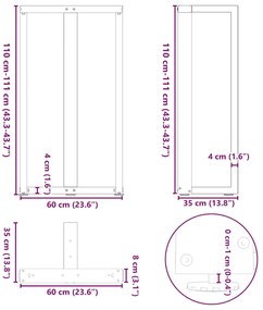 Pés de mesa de bar em forma de T, 2 peças, preto, 60x35x(110-111) cm,