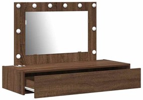 Mesa de Maquilhagem de Parede com Luzes LED Carvalho Castanho