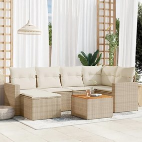 7 pcs conjunto de sofás p/ jardim com almofadões vime PE bege