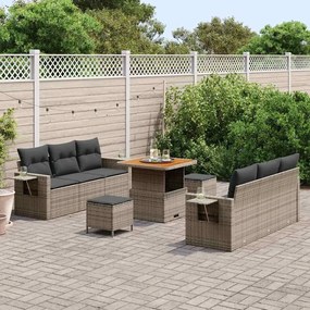 Conjunto de Sofás de Jardim com 9 peças, almofadas cinzas em rattan si