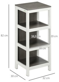 kleankin Estante para Casa de Banho de 3 Níveis Estante de Armazenamento de Casa de Banho Multiuso para Cozinha Sala de Estar Dormitório Anti-Tombo 32x30x82cm Branco e Cinza