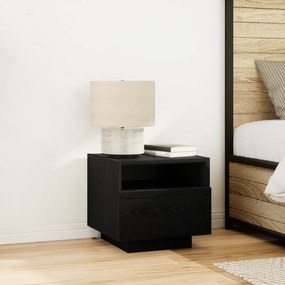 Mesa de Cabeceira vidaXL com Luzes LED Carvalho Preto 40x39x37 cm