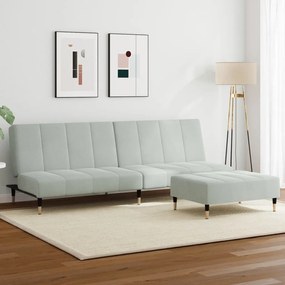 vidaXL Sofá-cama 2 lugares c/ apoio de pés veludo cinza-claro