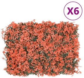 vidaXL Vedação folhas ácer artificiais 6 pcs 40x60cm vermelho-claro