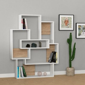 Estante Barce – 101x22x132 cm – Branco e Carvalho – Design Escandinavo